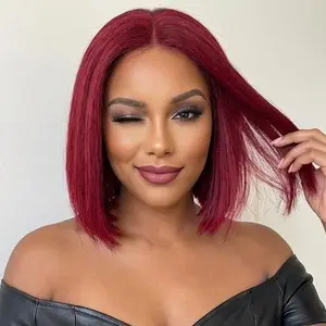 Jreal's Wig 99J Color Bob Straight Glueless Wig100%Human Hair 4x4 Pre Cut Lace