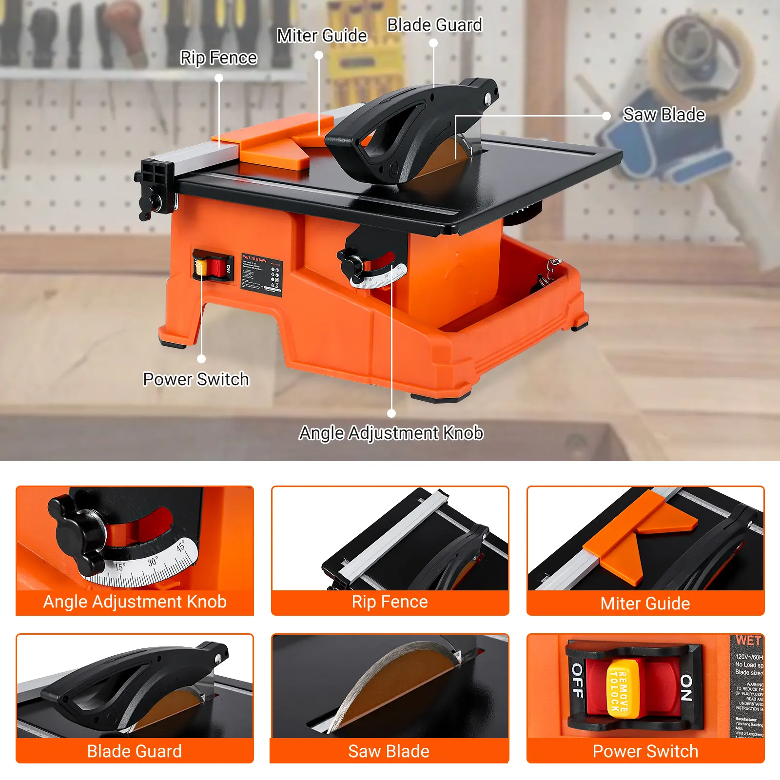 Garvee Upgraded Powerful 7-Inch Wet Tile Saw – 6500 RPM Pure Copper Motor, 0-45° Bevel Cutting, Table Saw with Water Reservoir, Ideal for DIY and Professional Use