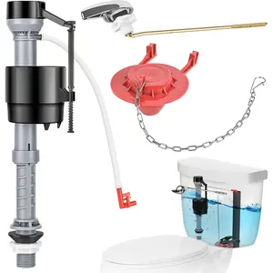 Toilet Flusher Replacement Kit, Water-Saving Height Adjustable Fill Valve, 2-Inch Flapper, Toilet Handle Lever, Quiet Anti-Siphon Toilet Repair Kit for Inside Tank, Red 1-Pack