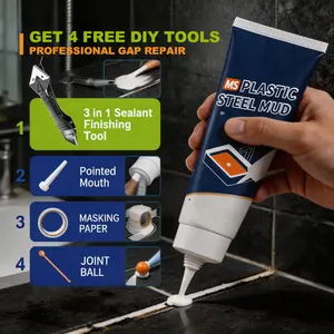 Advanced White Silicone Caulk for Kitchen & Bathroom,+FREE Handy Application Tool，Opaque 5oz Tube – 100% Waterproof, 5X Strong Adhesion, No Shrink, No Crack, Mold Resistant Sealant +