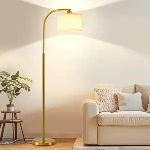 Tall Floor Lamp for Living Room, 65'' Modern Standing Lamp with 9W LED Bulb, Elegant Floor Light with Fabric Shade, Gold Tall Lamp for Bedroom Office Study Room Corner Dining Room