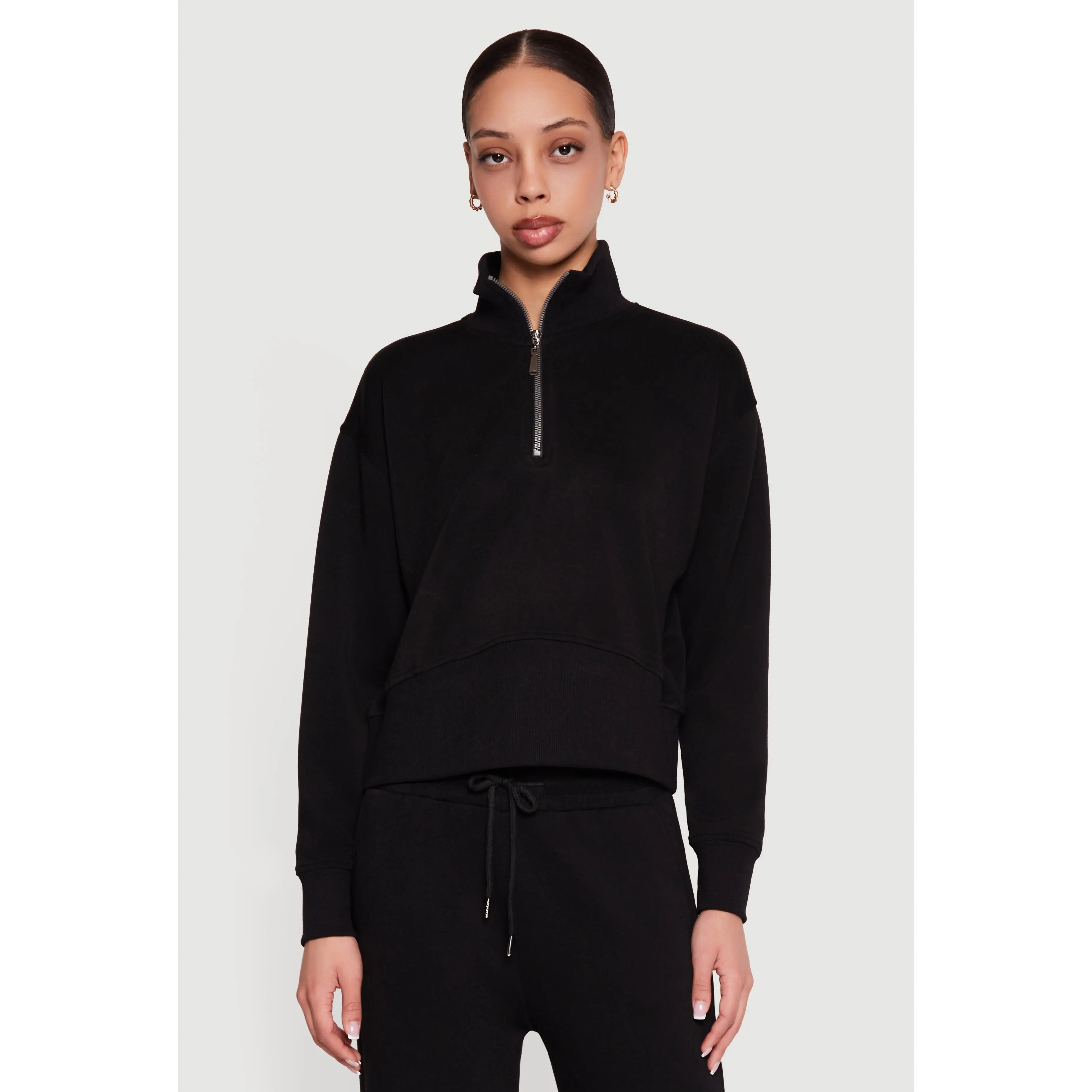 Ribbed Knit Half Zip Sweatshirt