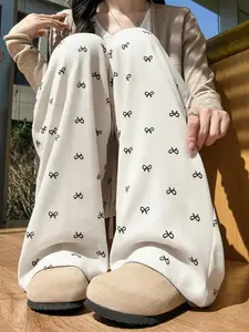 Women's Low Waist Long Pants with Bow Design, Elegant & Sexy Streetwear Style, Comfortable Casual Outdoor Sports School Uniforms