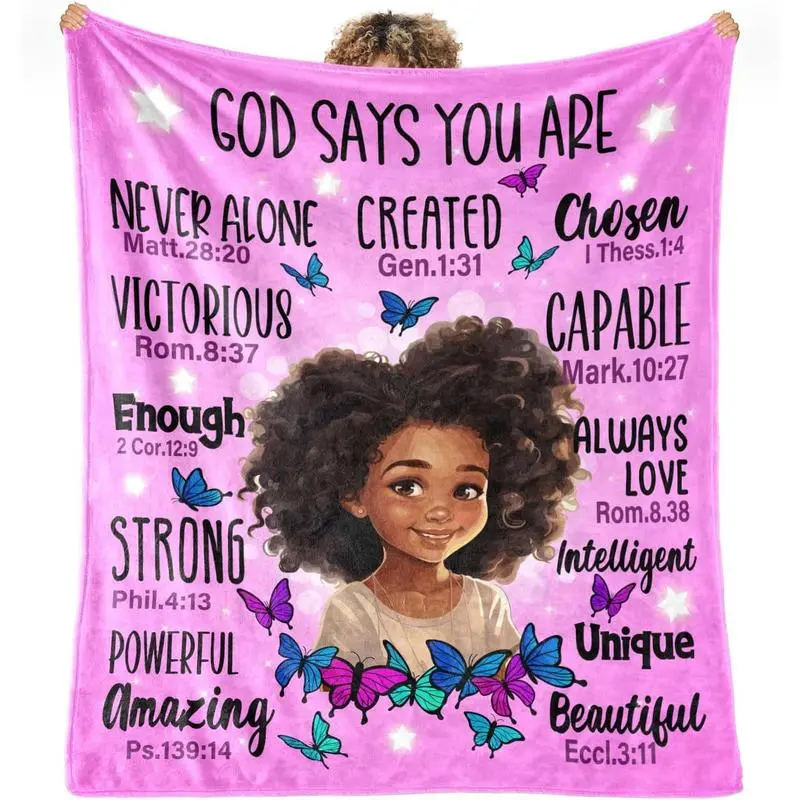 Traditional Black Girl Magic African American Art Crochet Flannel Throw Blanket 60"x50" - Wrinkle-Resistant, Breathable, Soft Plush, Durable All-Season Decor Blanket for Sofa, Sentimental Holiday Birthday Present for Teens