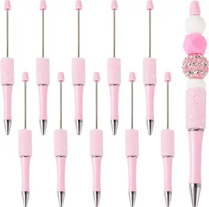 10 count Sugar  Beadable Pens, Bling Rhinestone Beaded Pens Plastic DIY  Bead Pens Shaft Black Ink Ballpoint Pens for DIY Pens Decorations Supplies  Office School - Pink