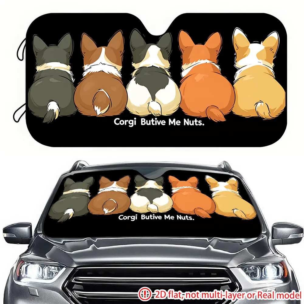 1pc corgi Canine Butt Cartoon Pattern Car visor 2D high-definition printing, car visor effectively blocks sunlight, suitable for front windshield decoration of General Motors, trucks, and recreational vehicles