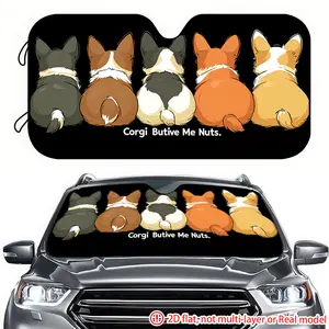 1pc corgi Canine Butt Cartoon Pattern Car visor 2D high-definition printing, car visor effectively blocks sunlight, suitable for front windshield decoration of General Motors, trucks, and recreational vehicles