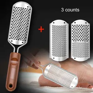 Stainless Steel Foot File, 3 Counts Replaceable Foot File Head & 1 Count Handle, Foot Dead Skin Remover, Pedicure Tool for Home & Salon Use