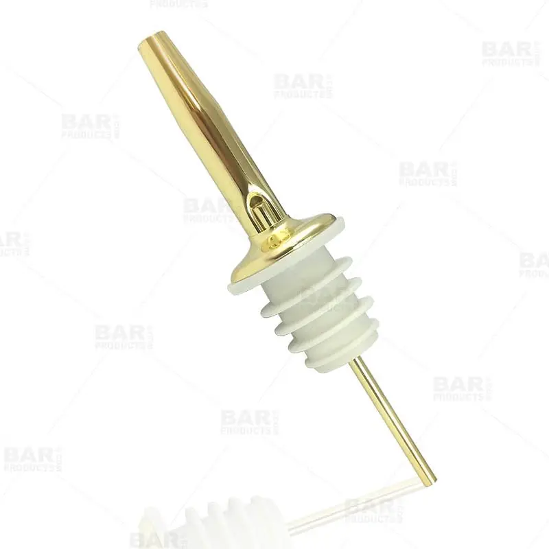 BarConic® Stainless Steel Rubber Cork-Compatible Liquor Pourer with Stunning Gold Plating Finish, Controlled Pour, Tapered Tip, Free-Flow Speed, Bartending Bar & Wine Utensil, Meets All International Standards