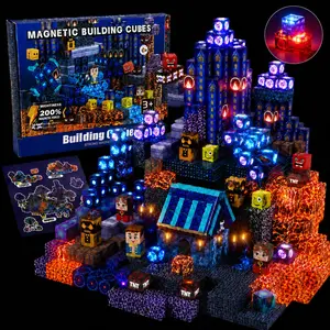 Light Up Magnetic Tiles 100/150 PCS, Glow in The Dark Blue Castle Building Set, 3D Stacking STEM Montessori Sensory Toy for Toddlers Boys Girls Age 3, Educational Construction Blocks for Kids, Safe Christmas Birthday Gift