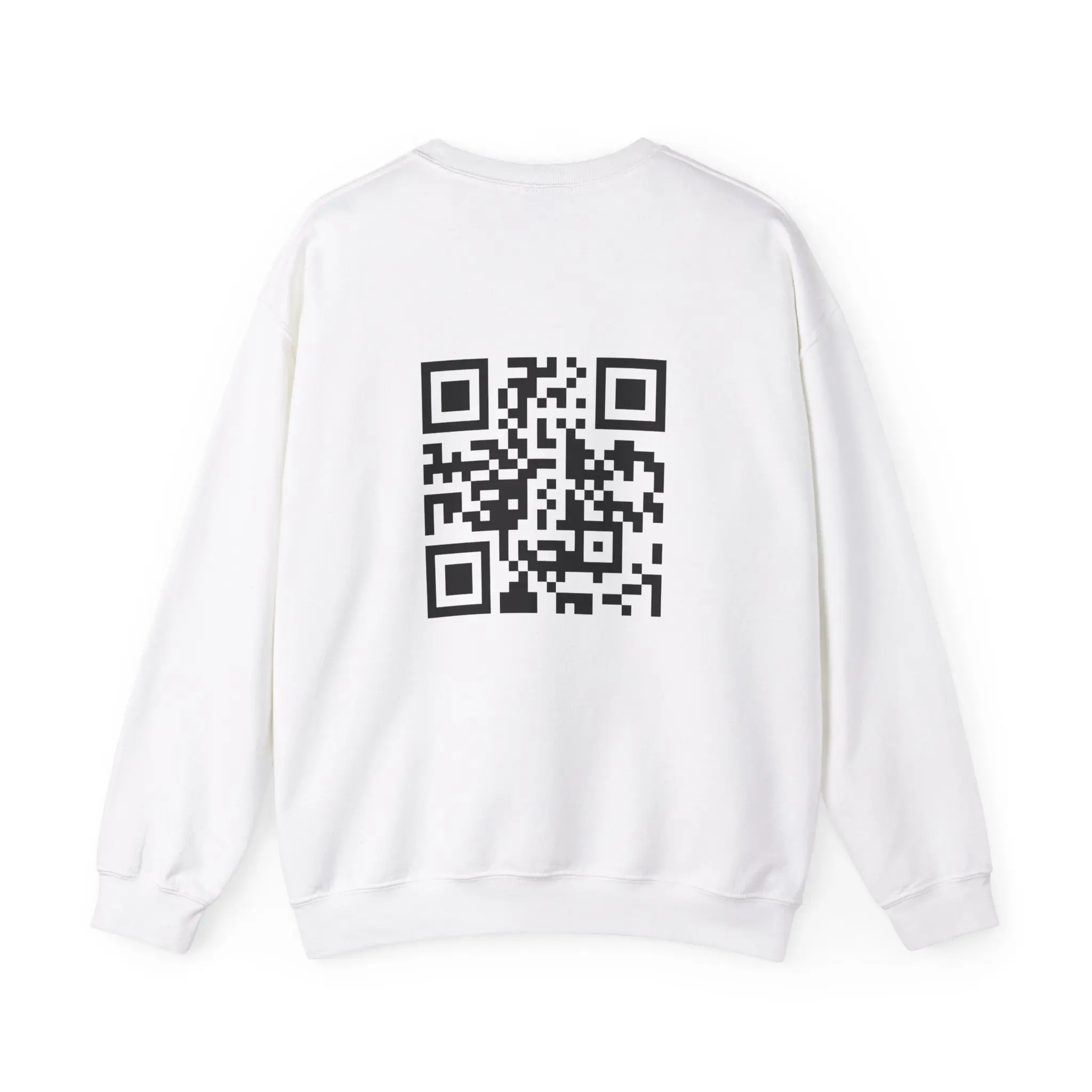 Dancing Macaroni QR Code Unisex Heavy Blend™ Crewneck Sweatshirt, Modern Tech Gift, Unique Fashion, Casual Wear, Perfect for Holidays, Digital Nomads
