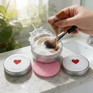 Makeup Brush Cleaner Soap with Silicone Cleaning Pad, All Natural Ingredients Condition and Clean Makeup Tools, Ideal for Makeup Brushes, Beauty Blenders, Puffs, 100g Net 3.52oz
