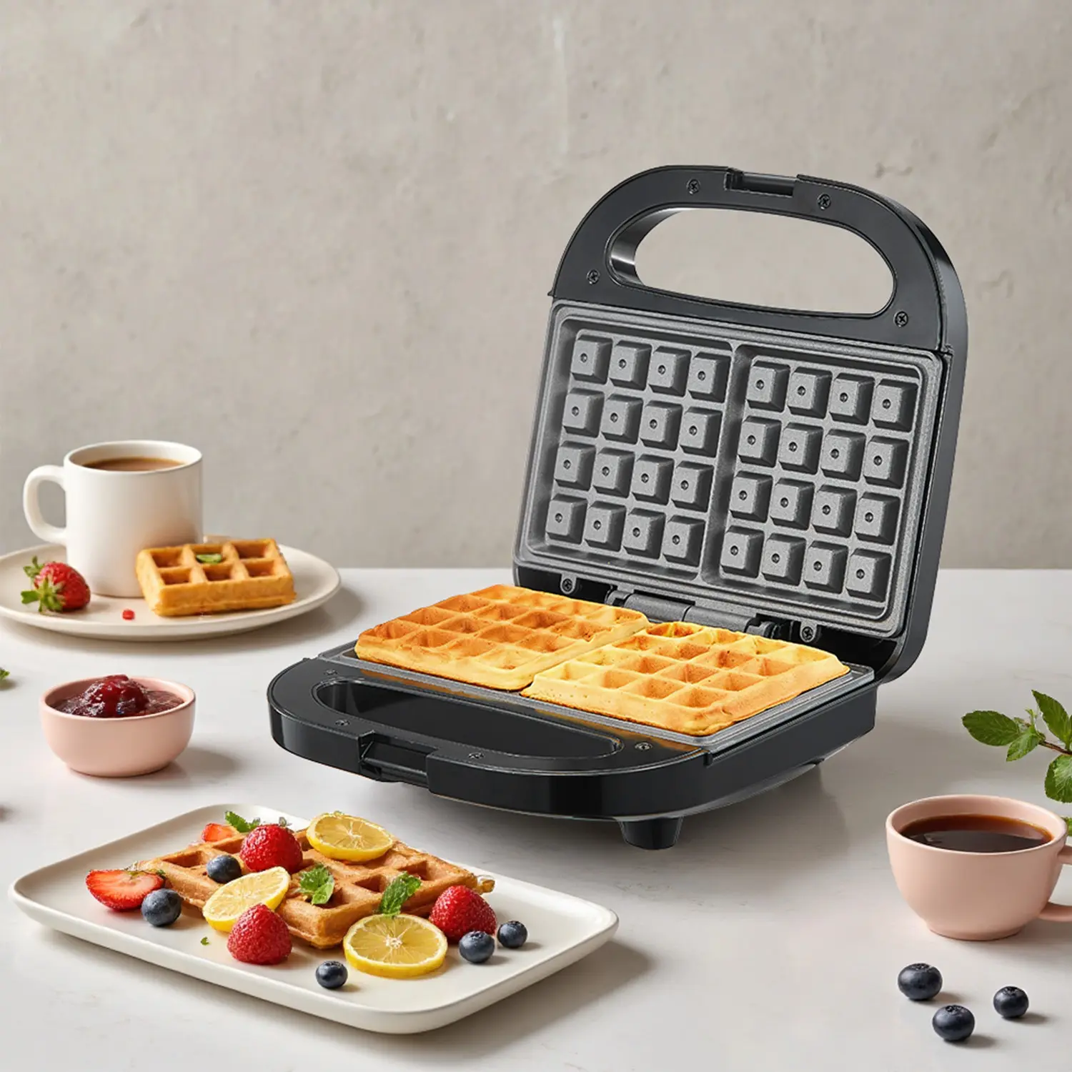 Classic Waffle Iron, 2 Square Belgian Waffle Maker, Non-stick Extra Large Plates for Easy Cleanup, Cool Touch Handles, Stainless Steel