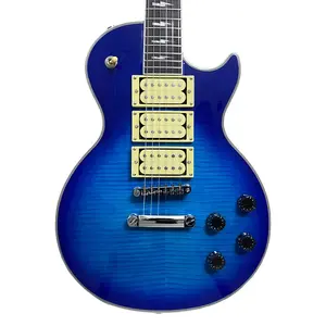Blue Flame Wind Wood veneer electric guitar HHH pickup chrome hardware rosewood fretboard 22 frets solid body white binding