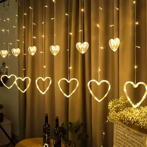 Valentine's Day LED Heart Curtain Light, Hanging Romantic Atmosphere Lamp for Bedroom Living Room Proposal Holiday Party Decoration, LED Lights