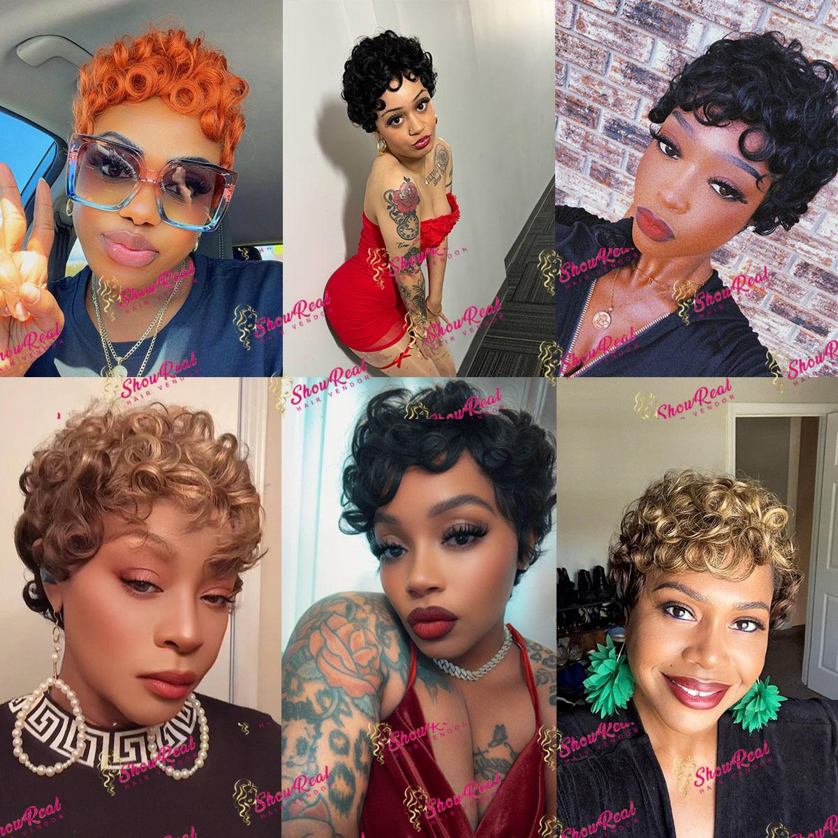ShowReal 025 Chioma Wig Short Pixie Cut Wig Pin Curls Black Mommy Wig Curly Bomb #99J #1B/30 #4 #1B/4/27 #4/30/4 Colorful Brizalian Virgin Human Hair Style Wigs For Black Women ShowReal 025 Chioma Wig Short Pixie Cut Wig Pin Curls Black Mommy Wig Curly Bomb #99J #1B/30 #4 #1B/4/27 #4/30/4 Colorful Brizalian Virgin Human Hair Style Wigs For Black Women