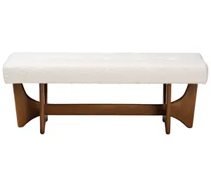 Baxton Studio Theo Cream Boucle Fabric and Brown Wood Bench