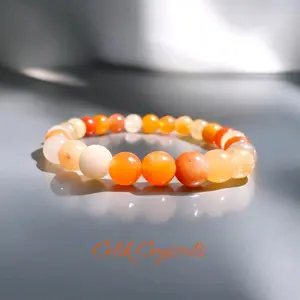 Quartz Bracelet Orange Color 8mm Crystal Bracelet for Women or Men