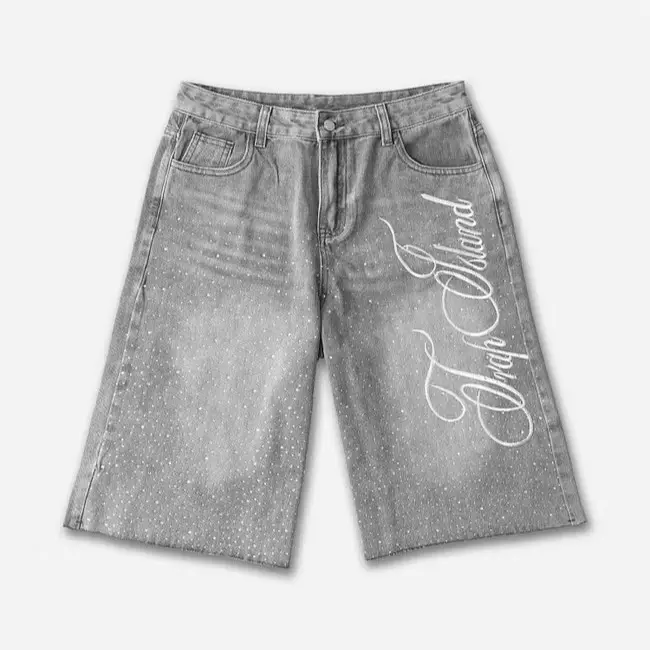 Sopula Studio Men's Casual Vintage Washed High-Street Distressed Denim Shorts, Streetwear Grey Jeans, Cotton-Spandex, Fitted Cut, Street Retro, Aged And Washed Finish, H Type, No, Rhinestones, 90S Grunge, Teenage Dirtbag Aesthetic, Watch Party, Fabric, Pr