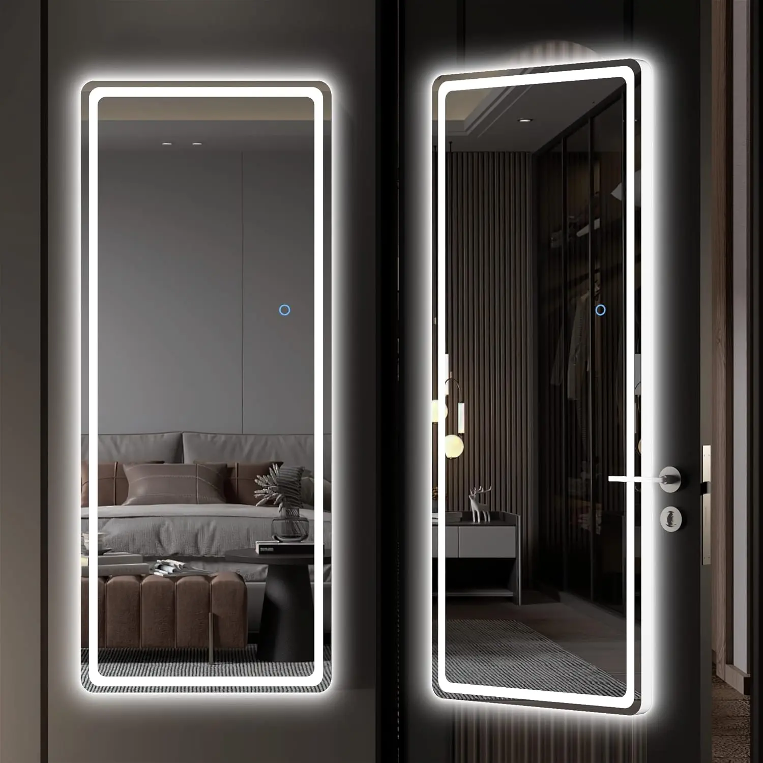Hasipu Modern LED Full-Body Mirror - Wall-Mounted Foldable Mirror with Shatterproof Aluminum Alloy Frame, Touch Buttons, Smart Dimming, High-Definition Safety Glass for Vanity Setup LED Lighting Decor