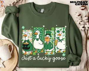 [Sale off up to 50%] Just a Lucky Goose Sweatshirt, St Patrick’s Day Shirt, Lucky Goose Tee, Funny Goose Shirt, Irish Sweater, Shamrock Sweatshirt, streetwear graphic tee