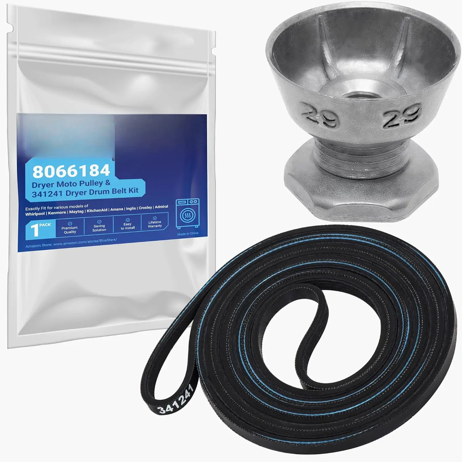 8066184 Dryer  Pulley 341241 Dryer Drum Belt - Compatible with Whirlpool Maytag Kenmore Dryers - Replaces PS11744884 W10290525 WP8066184VP AP6011686 LER4634EQ2 LEQ8000KQ0 MEDC215EW1