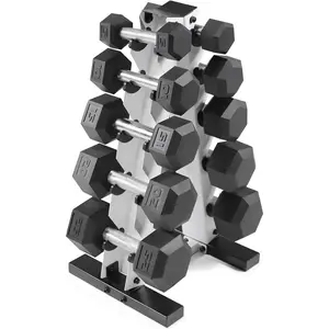 WF Athletic Supply 5-25Lb Rubber Coated Hex Dumbbell Set with a Frame Storage Rack Non-Slip Hex Shape for Muscle Toning, Strength Building & Weight Loss - Multiple Choices Available SCR HOLDING CO. INC