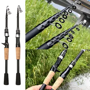 Closed Face Fishing Rod Telescopic Lure Rod 1.5M 1.8M 2.1M 2.4M Carbon Spinning Rod Baitcasting Fishing Pole 8g-25g Wooden Handle Casting Fishing Tackle
