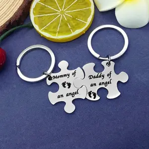 Mommy and Daddy of an Angel Keychains Memorial Puzzle Keyring for Infant Lost Stainless Steel Sympathy Gifts