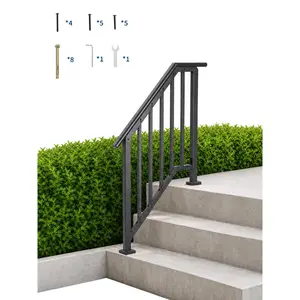 Outdoor Step Handrail – Wrought Iron Stair Railing for 2/3/4 Steps, Safety Hand Rail for Elderly, Seniors, Easy DIY Installation Porch Railing for Outdoor Concrete & Wood Steps