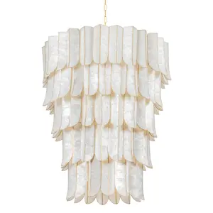 Large Cartagena Capiz Shell Chandelier with Lustrous Leaf-Shaped Panels
