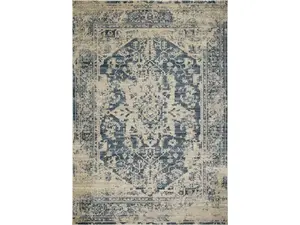 HomeRoots 3 x 5 ft. Beige & Blue Distressed Medallion Durable Area Rug, Ivory, Home Decor Rugs, Model 475585, Durable Area Rugs