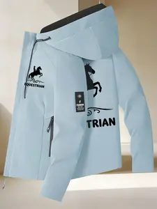 Women s Trendy Hooded Jacket Long Sleeve 2 Colors Available With Equestrian Rider Print Easy Pull Zipper Loose Fit Soft Fabric Minimalist Design Casual Versatile Daily Commute Weekend Outings Streetwear Fashion Outerwear