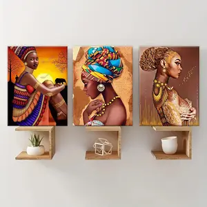 Wooden Framed Canvas Painting, 3 Counts/set Fashion Retro Female Poster, Wall Art for Home Living Room Bedroom Office, Room Decor, Art Wall Decoration