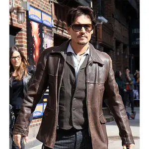 Premium Johnny Depp Distressed Brown Leather Jacket with Ample Pockets