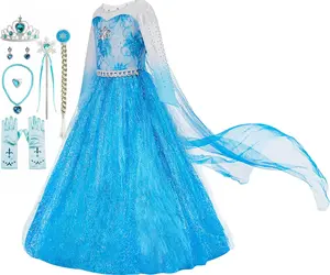 Elsa Costume for Girls Princess Dress Up Halloween Cosplay Party with AccessoriesGift.