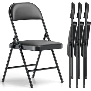 Folding Chair 4 Pack, Comfy PU Leather Padded Folding Chairs for Outside and Indoor, Heavy Duty Portable Foldable Metal Commercial Seat for Home Office, Dorm, Party, Backyard, Lawn, Patio