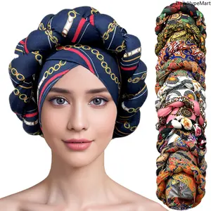 Ethnic Printed Cross Hat, Stylish Sheep Bone Braid Headwrap, Chunky Braid Daily Fashion Hair Accessory