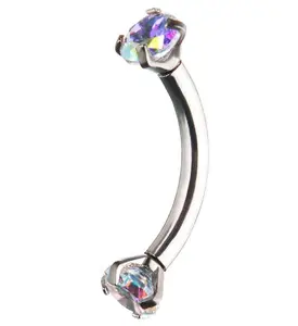 Rainbow Aurora CZ Prong Set Stainless Steel Curved Barbell