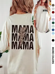 Women's "MAMA" Letter Print Drop Shoulder Tee, Casual Half Sleeve Round Neck T-Shirt for Daily Wear, Ladies Clothes for All Seasons