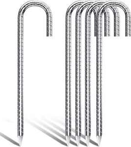 TiTifield  ebar Stakes 4 Pack 12 inch Trampoline Stakes J Hook Tent Stakes Heavy Duty Stakes for Gardening,Rust Resistant Mental Stakes for Camping Tents,Fence and Garden Decoration