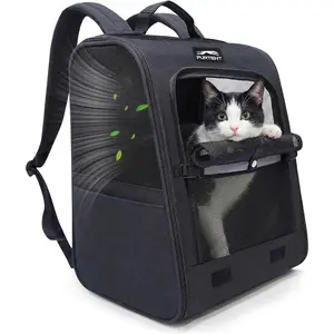 Dog Carrier Backpack for Cats and Puppies, up to 5-17 lbs, Portable Breathable Mesh, Storage Pockets, Built-in Safety, Pet Carrier for Hiking Outdoor Use, Black
