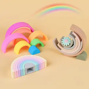 7pcs Silicone Rainbow Stacker Shape Puzzle - Rainbow Nesting Puzzle | Kids And Toddler Stacking Toy | Stacking Rainbow Puzzle, Educational Toys Sensory Toys, Building Blocks Baby Birthday Gift