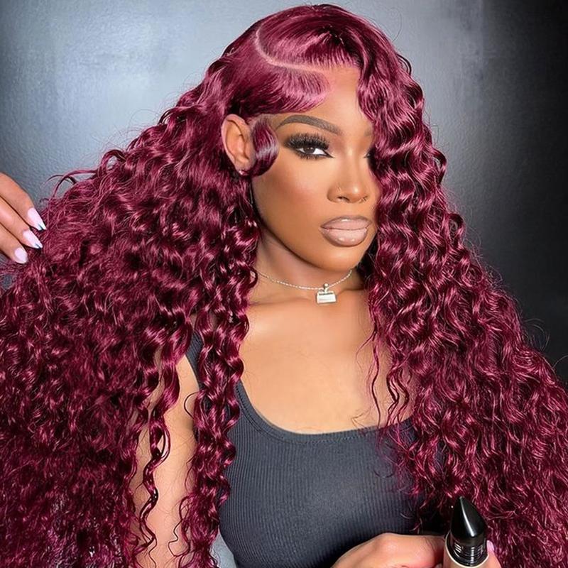 [Live Benefits] OQ HAIR Water Wave 99J Burgundy Color 7x5 Lace Glueless Wig 200% Density Pre Bleached Knots Wear Go Wigs Beginner Friendly
