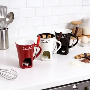 Chocolate Fondue Mug with Fork - Ceramic Personal Chocolate Melting Cup, Ideal for Kitchen & Baking Enthusiasts, Creative Heated Chocolate Cup, Perfect Gift Coffee Cup