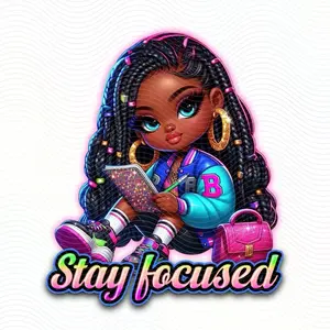 Stay Focused Print with Pretty Colorful Design Featuring "Stay Focused" Text and Label