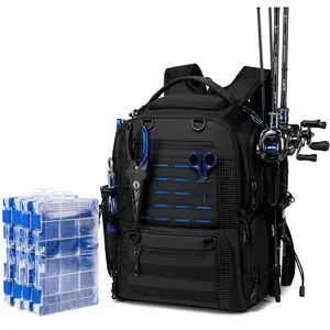 50L Large Capacity Outdoor Gear Backpack, Multi-Compartment Storage Pack with 2 Rod Holders,Fishing bag, Durable Tactical Molle Backpack for Men