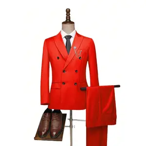 Mens Suit 2 Piece Tuxedo Double Breasted Slim Fit Blazer and Pants Set for Wedding Prom Homecoming