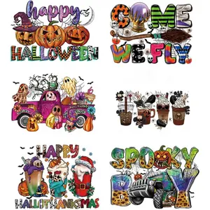 6Sheets Halloween Iron on Patches Iron on Stickers for Clothing - Halloween Decorative Patches Heat Transfer Decals Scary Cute Ghost Pumpkin Bat Spider Skull Design Iron on Vinyl for T-Shirt DIY Decor