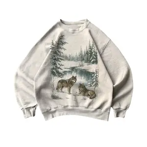Retro Wolf 90s Sweatshirt , Nature Vintage Wildlife Forest Crewneck, Boho Unisex Cabincore Season Rustic Wolves Top, Gifts For Him Her- Vintage Graphic Tee -  Unisex S-3XL - Menswear & Womenswear - Streetwear Tops - Casual Cotton Crewneck Polyester